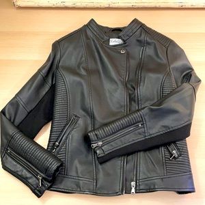 Girls L black faux leather moto jacket